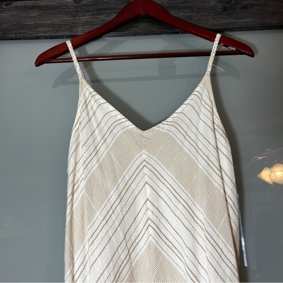 Women's Boho Gold & Tan Maxi Dress Braided Spaghetti Straps 100% Cotton - Picture 3 of 10